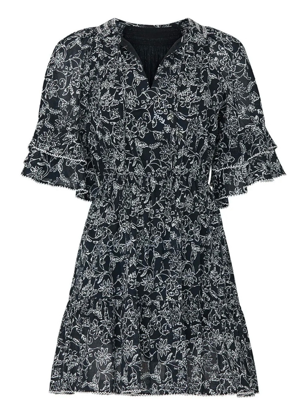 Parker Black Floral Mini Dress with White Print